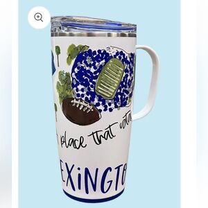 White Illustrated Travel Tumbler with Blue Accents - Unbranded